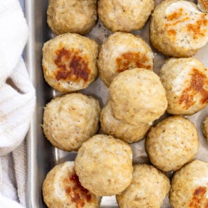 ground chicken meatballs on a sheet pan