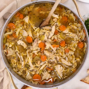 large pot of easy rotisserie chicken noodle soup
